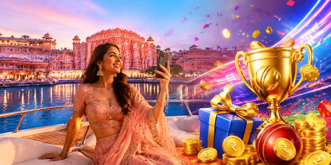 Colorful Jaipur cityscape with Bollywood themed payment and bonuses